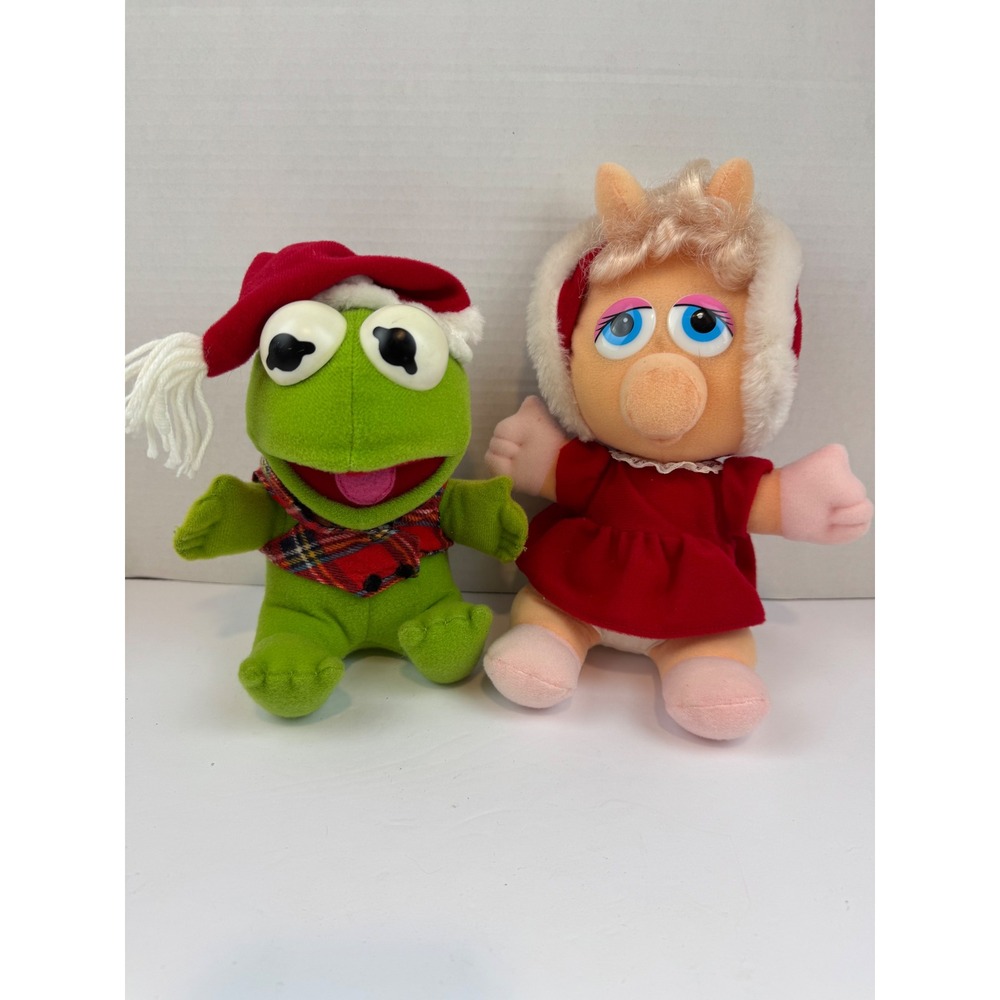 Vintage 1987 Muppet Babies Kermit & Miss Piggy Christmas Plush Set Jim Henson